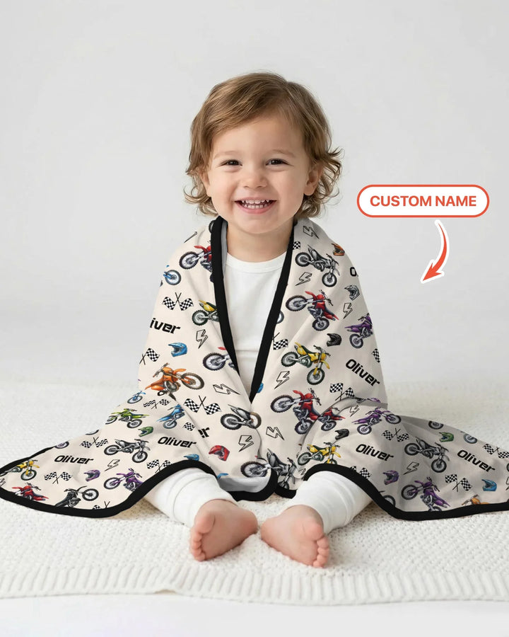Custom Name Little Dirt Bike Rider Bamboo Blanket