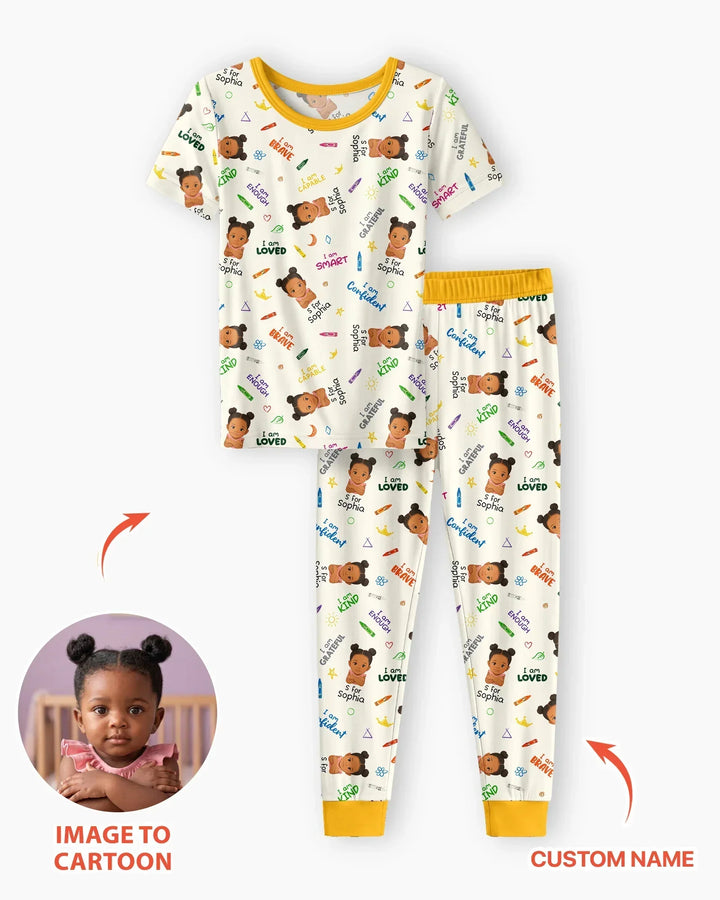Kids Affirmations Custom  Bamboo Two Piece Short Sleeve Pajama Set