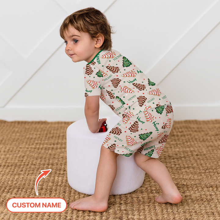 Christmas Tree Cake Custom Name Two Piece Short Sleeve Shorts Pajama Set
