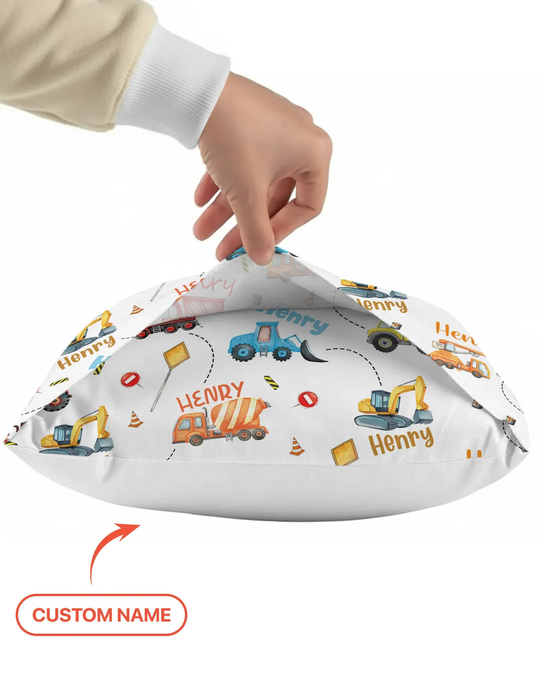 Construction Vehicles Custom Name Pillow Case