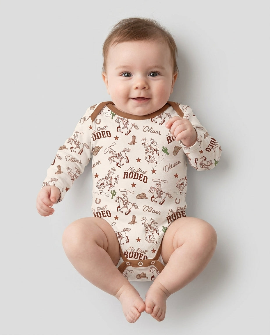 Custom Name First Rodeo Family Matching Bamboo Bodysuit
