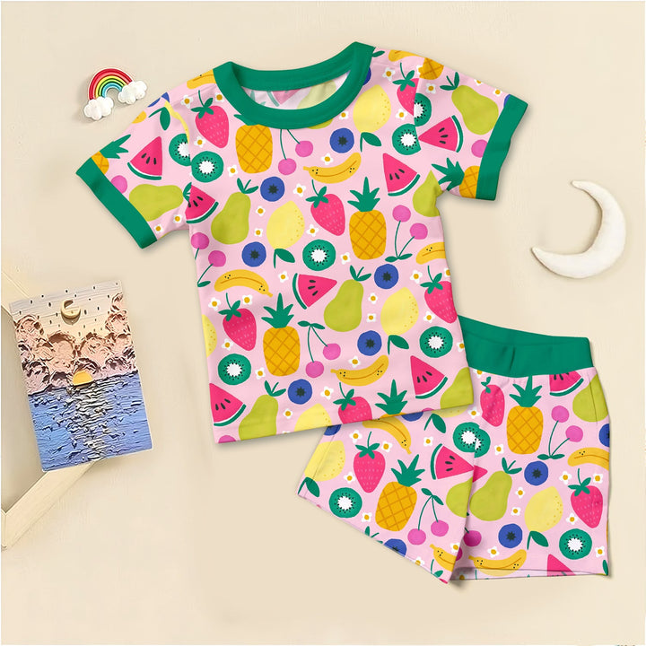 Summer Fruits Two Piece Short Sleeve Shorts Pajama Set