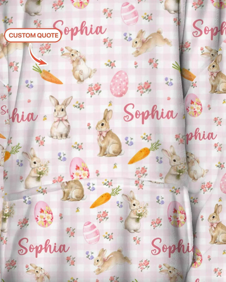 Custom Name Bunny Garden Blanket Hoodie