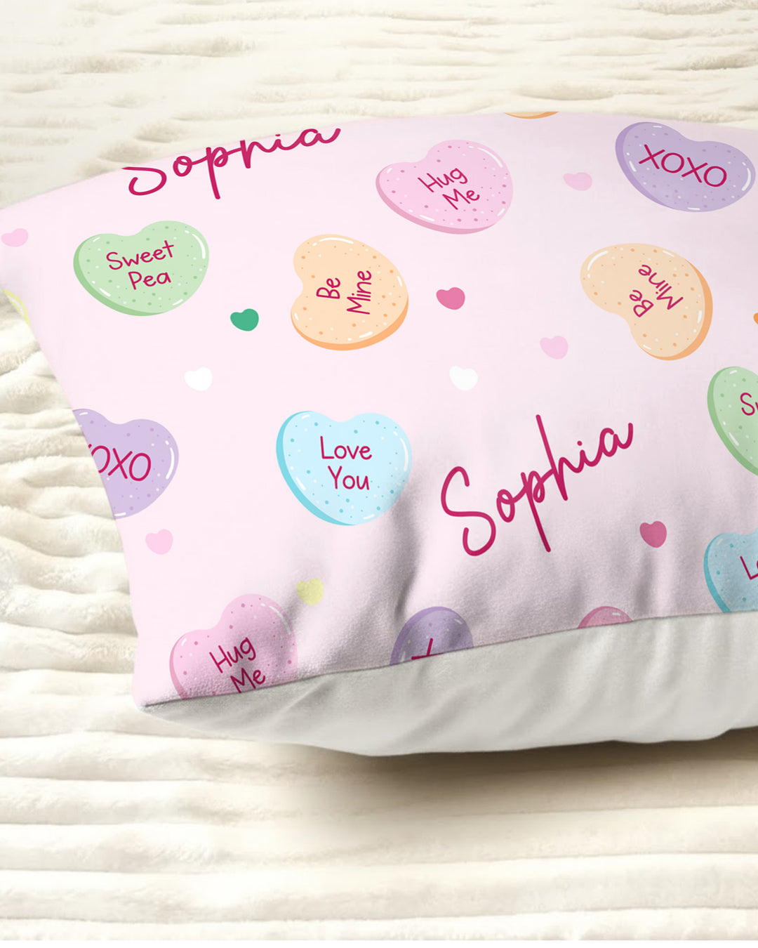 Custom Name Colorful Candy Hearts Family Matching Pillow Case