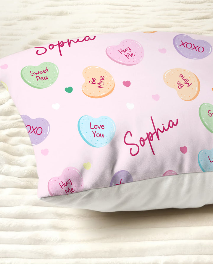 Custom Name Colorful Candy Hearts Family Matching Pillow Case