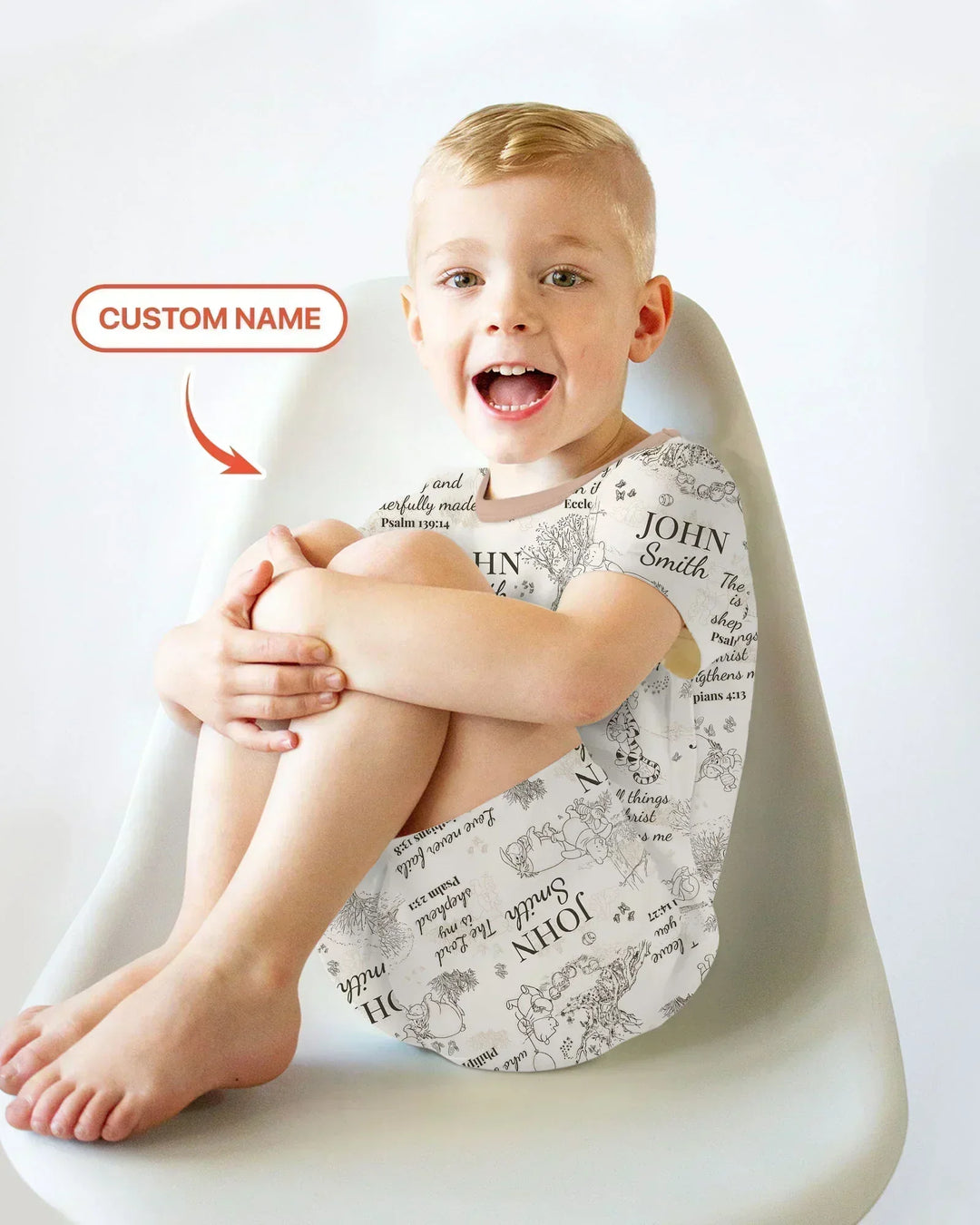 Classic Bear Bible Verse Custom Name Bamboo Two Piece Short Sleeve Shorts Pajama Set