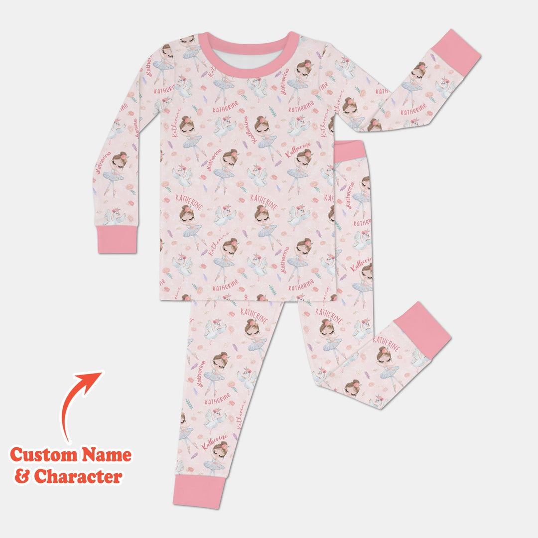 Custom Name Ballerina Doll Two Piece Long Sleeve Pajama Set