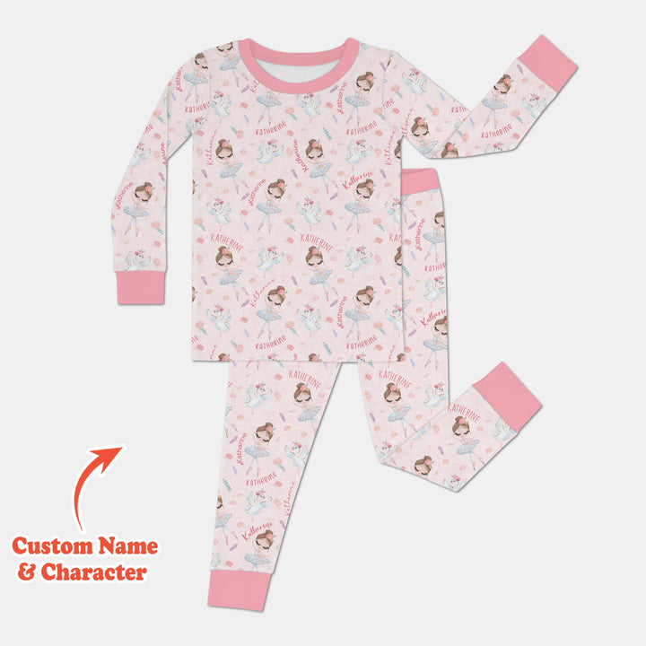 Custom Name Ballerina Doll Two Piece Long Sleeve Pajama Set