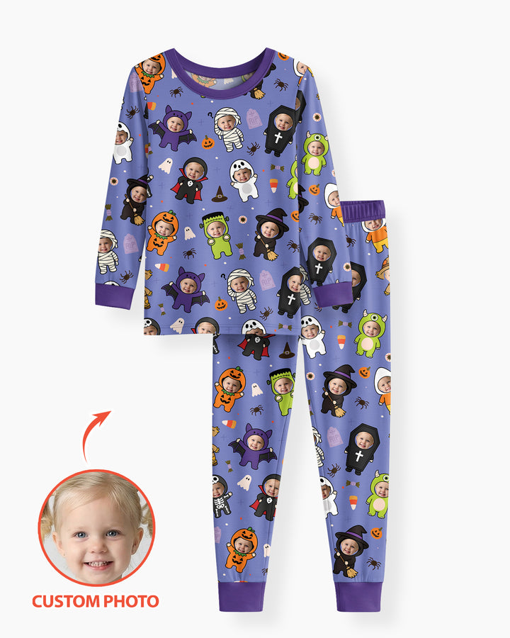Custom Photo Little Halloween Crew Bamboo Two Piece Long Sleeve Pajama Set