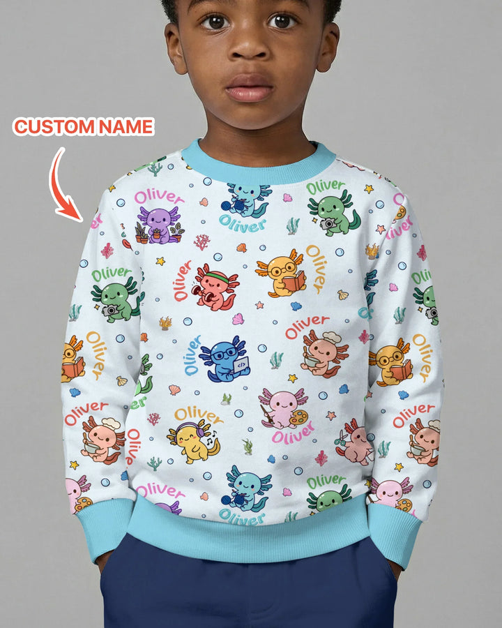 Custom Name Cute Hobby Axolotl Crewneck Sweatshirt