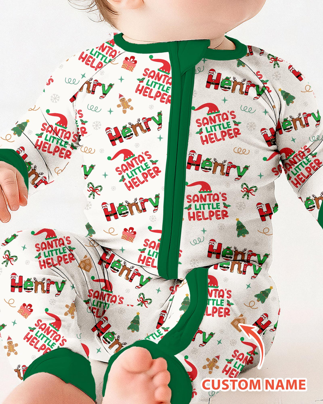 Pijama-mono convertible de bambú "El Pequeño Ayudante de Santa" personalizado