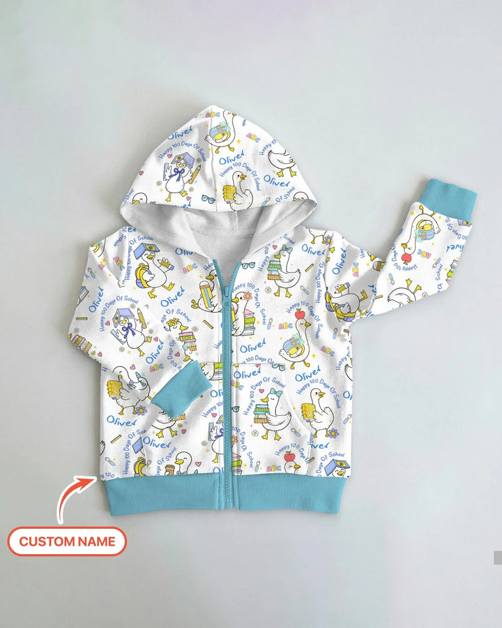 Custom Name Goose Happy 100 Days Of School Zip Hoodie