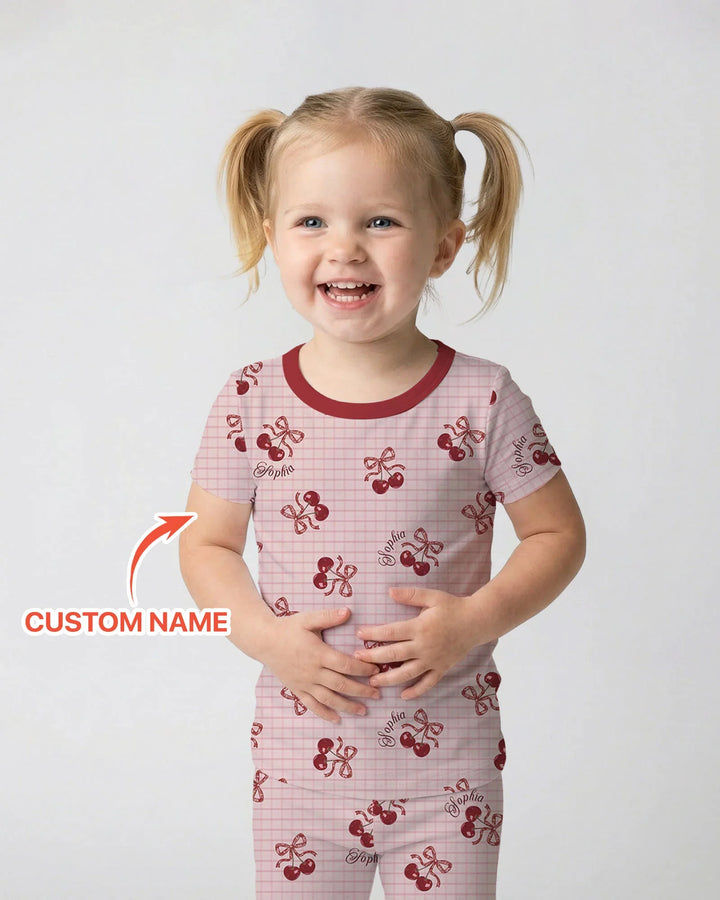 Cherry Mom and Me Bamboo Two Piece Short Sleeve Pajama Set