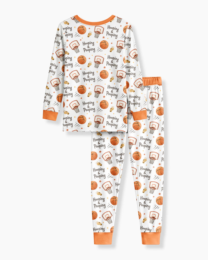 Funny Basketball Hooping & Pooping Bamboo Two Piece Long Sleeve Pajama Set