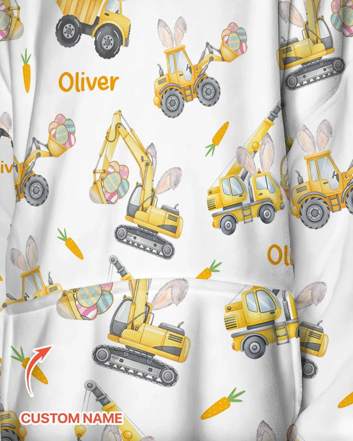 Custom Name Eggs-cavator Construction Blanket Hoodie