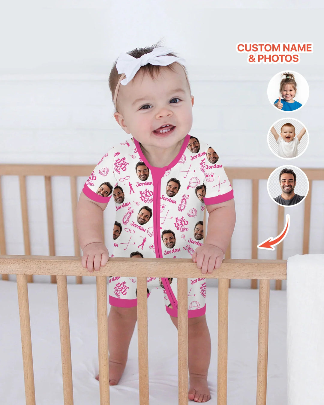 Mono de bambú corto con cremallera "Mejor papá por mucho" con foto personalizada