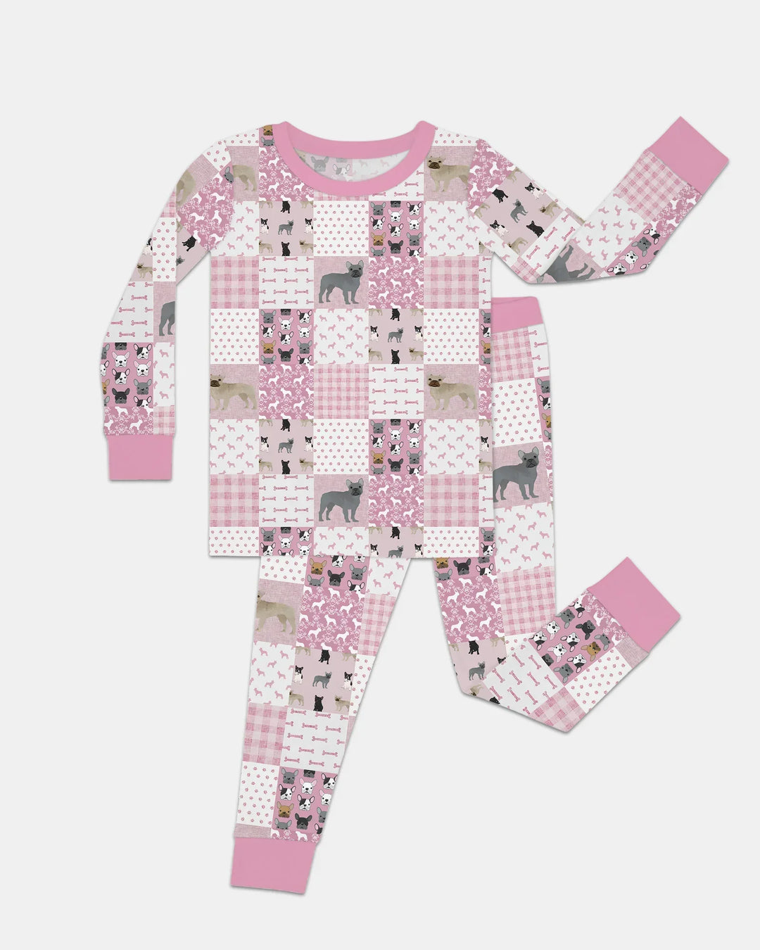 Frenchies Patchwork Family Matching Two Piece Long Sleeve Pajama Set