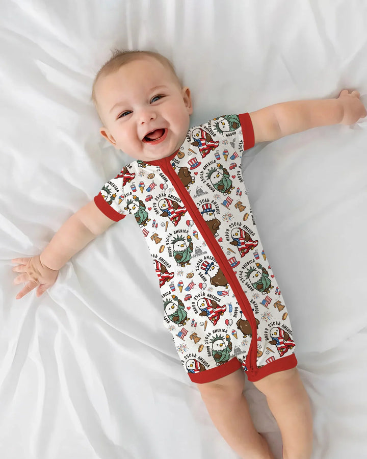 Happy 250th America Cute Patriotic Eagles Family Matching Bamboo Shorty Zippy