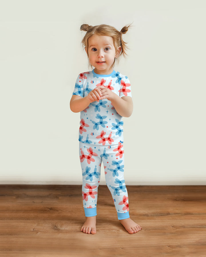 American Balloon Dog Party Bamboo Two Piece Short Sleeve Pajama Set