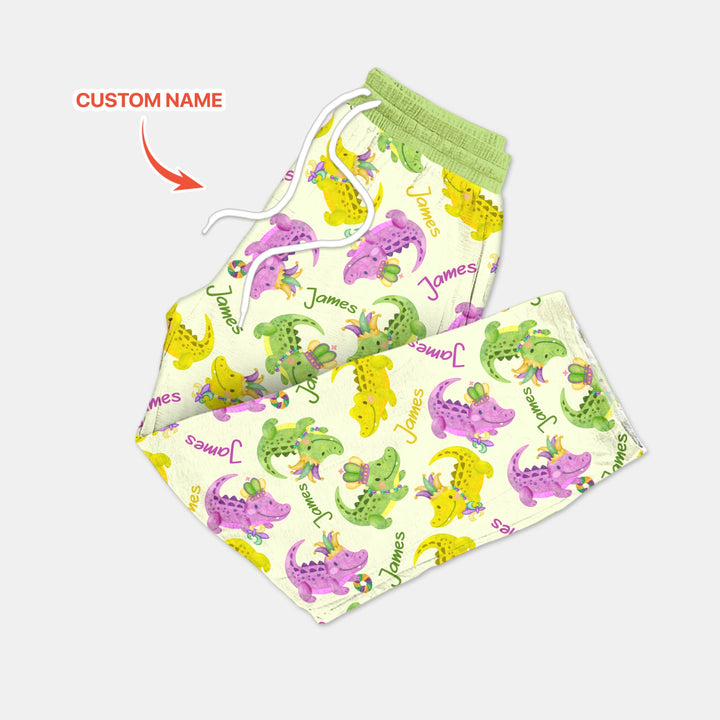 Custom Name Mardi Gras Alligator Men's Pajama Set