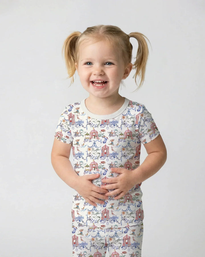 Vintage Lousiana Circus Toile Family Matching Bamboo Two Piece Short Sleeve Pajama Set