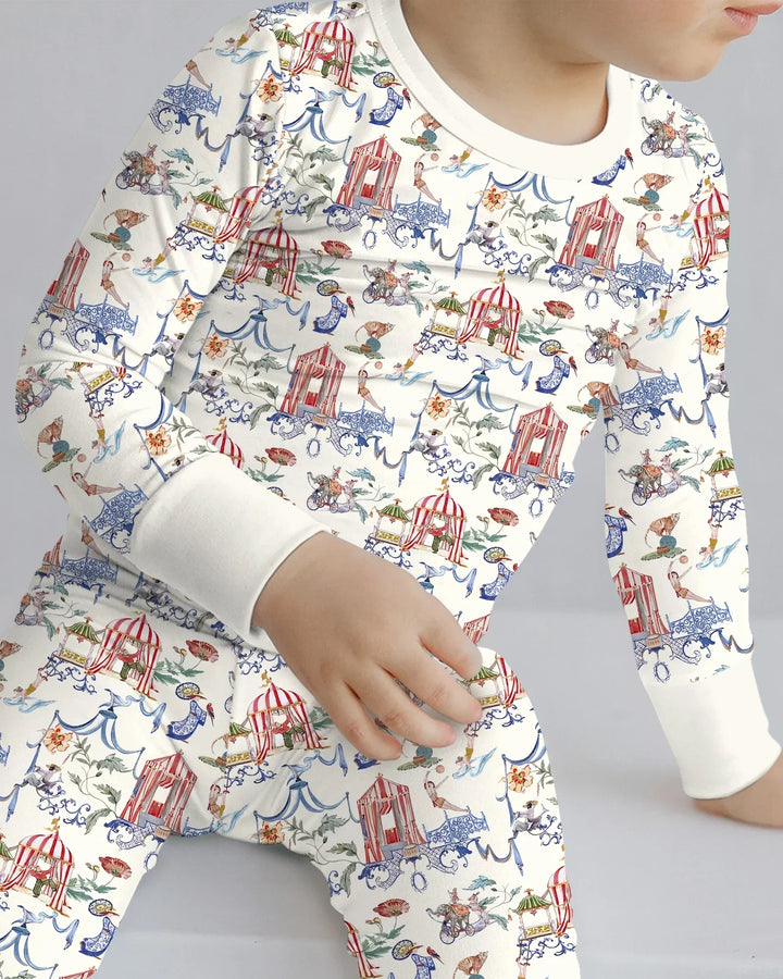Vintage Lousiana Circus Toile Family Matching Bamboo Two Piece Long Sleeve Pajama Set