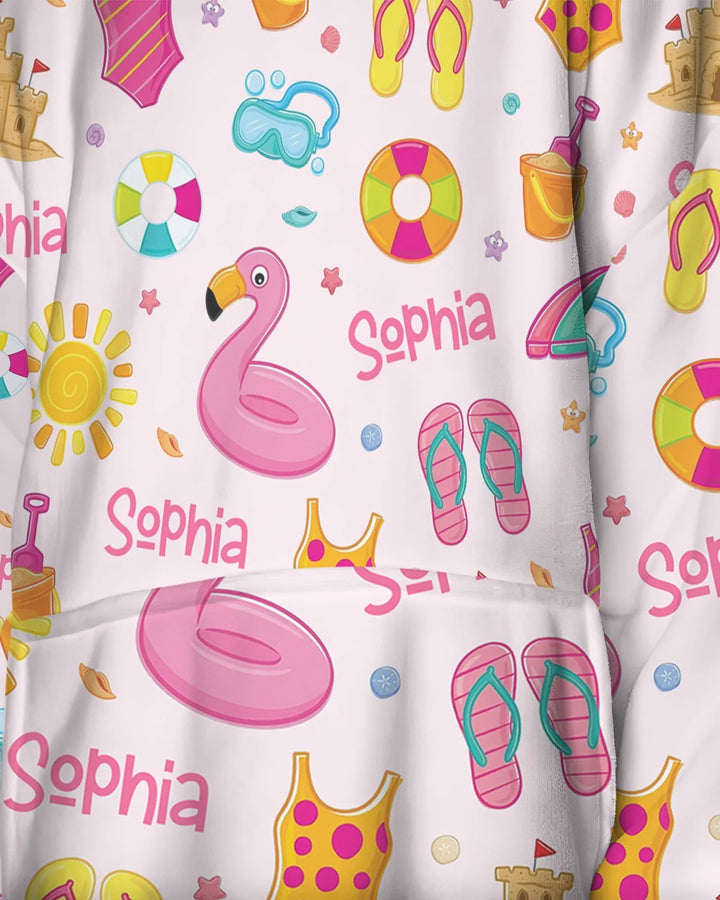 Custom Name Summer is Fun Bamboo Blanket Hoodie
