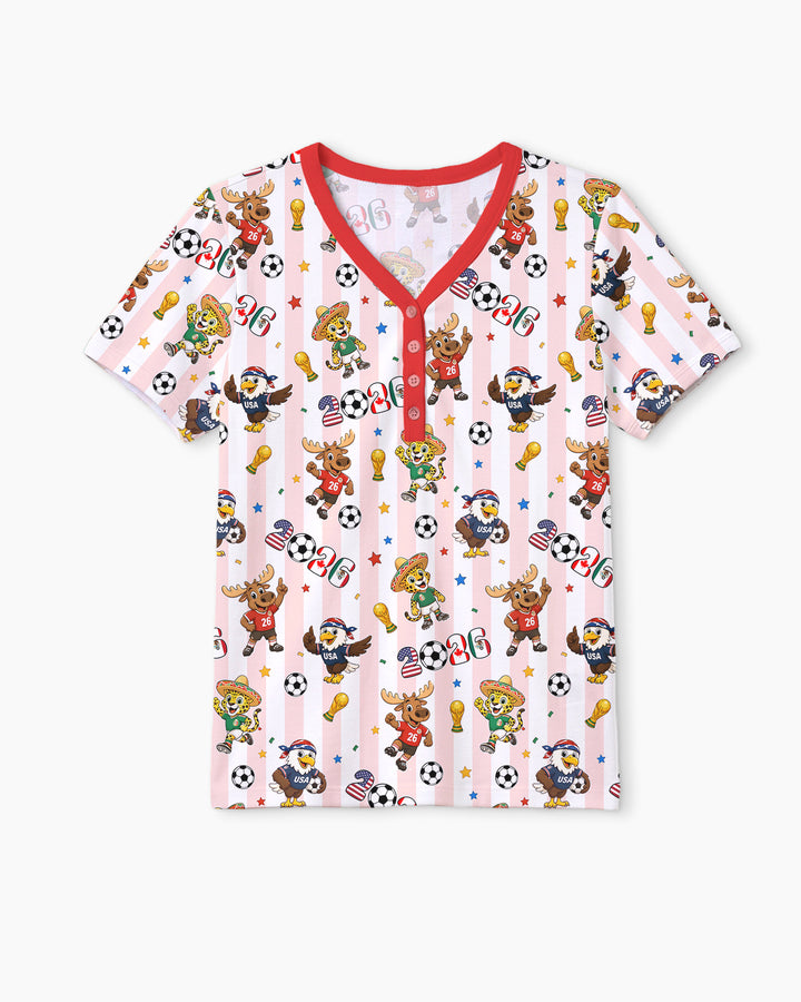 Striped Cute Mascots Soccer Cup 2026 Bamboo Men Short Sleeve Short Pajama Set