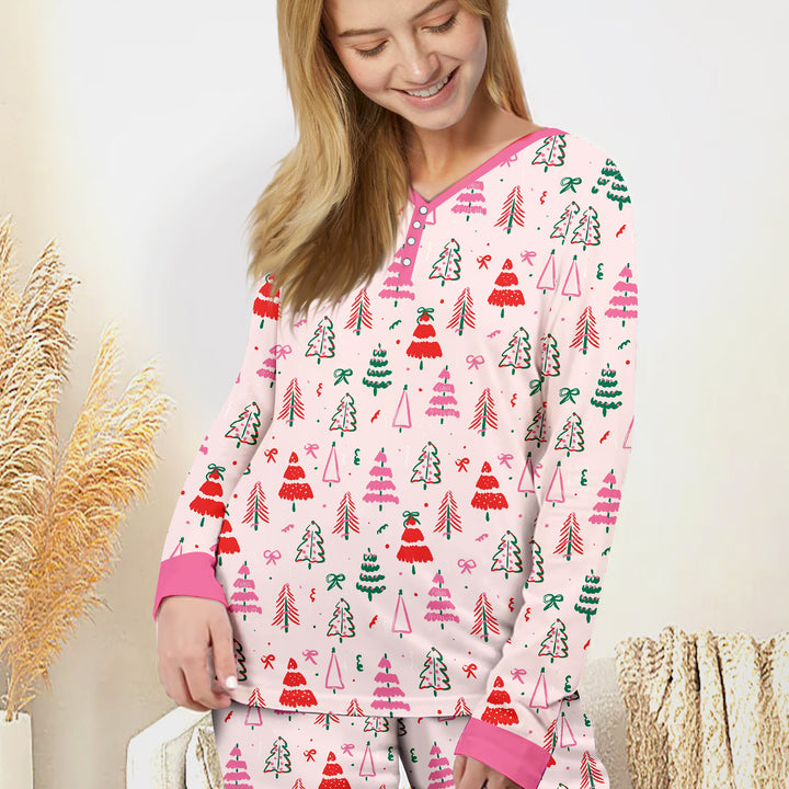 Pink Christmas Tree Farm Women Pajama Set