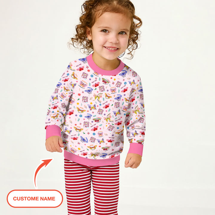 God says I am Butterfly Custom Name  Crewneck Sweatshirt