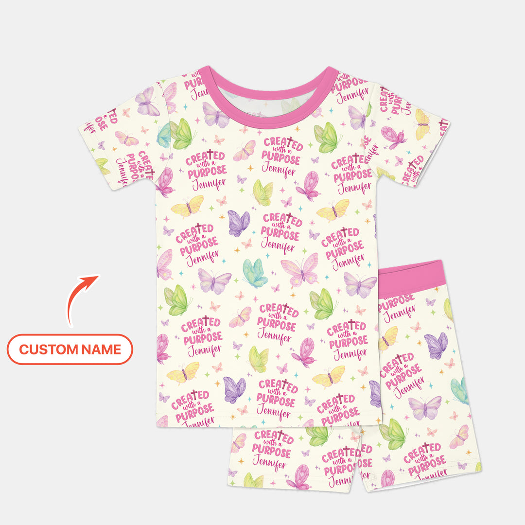 Created With A Purpose Custom Name Two Piece Short Sleeve Shorts Pajama Set