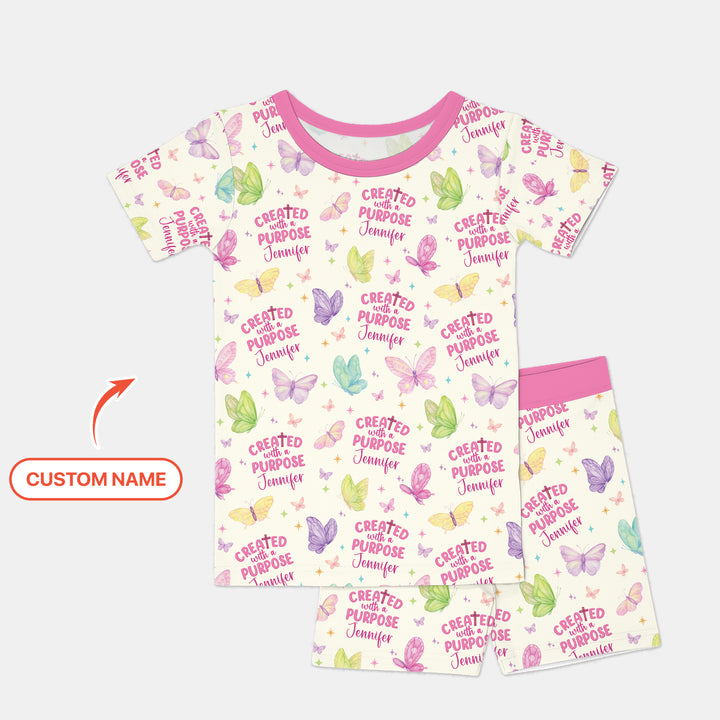 Created With A Purpose Custom Name Two Piece Short Sleeve Shorts Pajama Set