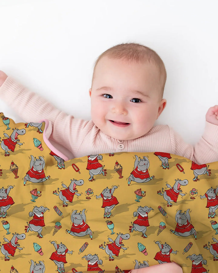 Dancing Hippo Treats Bamboo Blanket