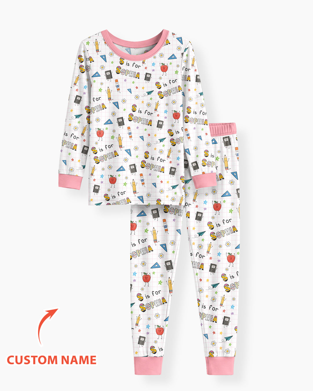 Personalized Back To School Bamboo Two Piece Long Sleeve Pajama Set