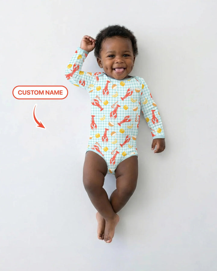Custom Name Preppy Crawfish Season Bamboo Bodysuit