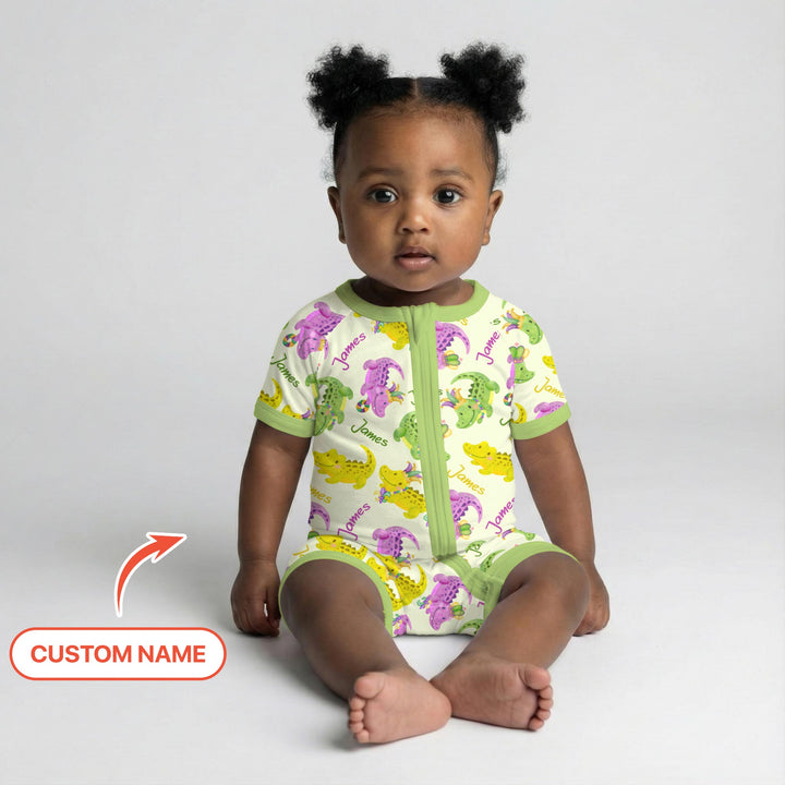Custom Name Mardi Gras Alligator Shorty Zippy