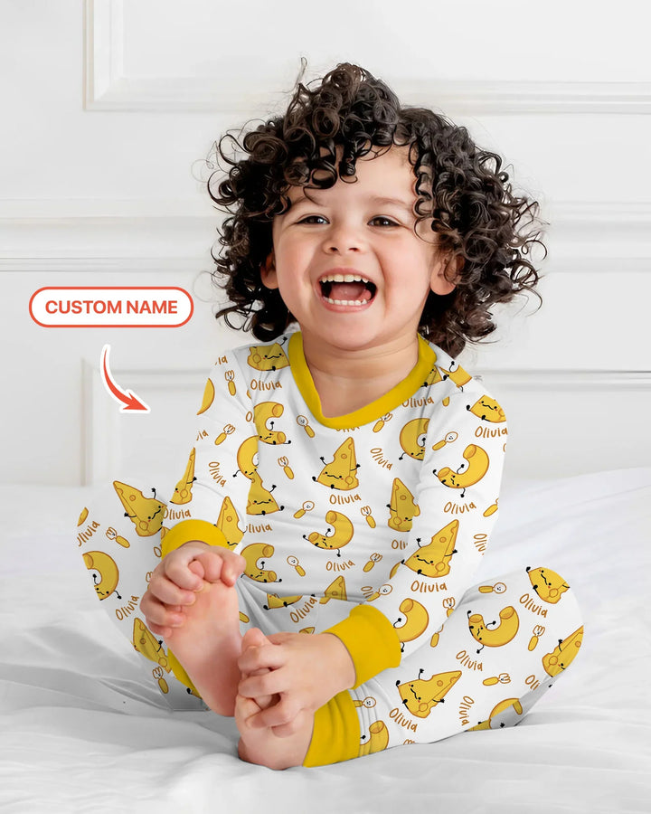Custom Name Mac & Cheese Club Bamboo Two Piece Long Sleeve Pajama Set