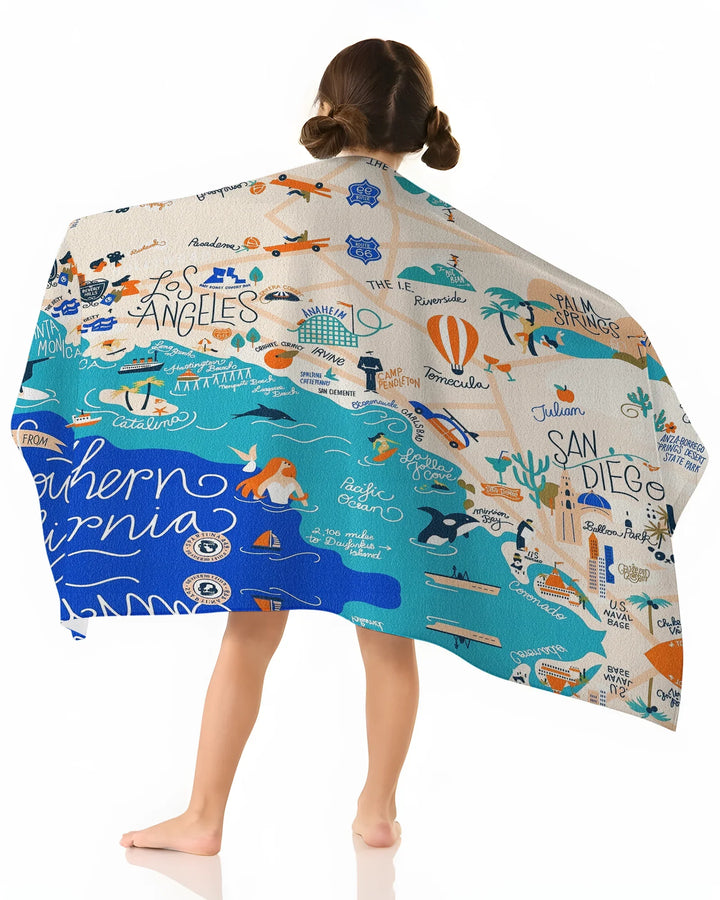 West Coast Explorer Map Bamboo Beach Towel