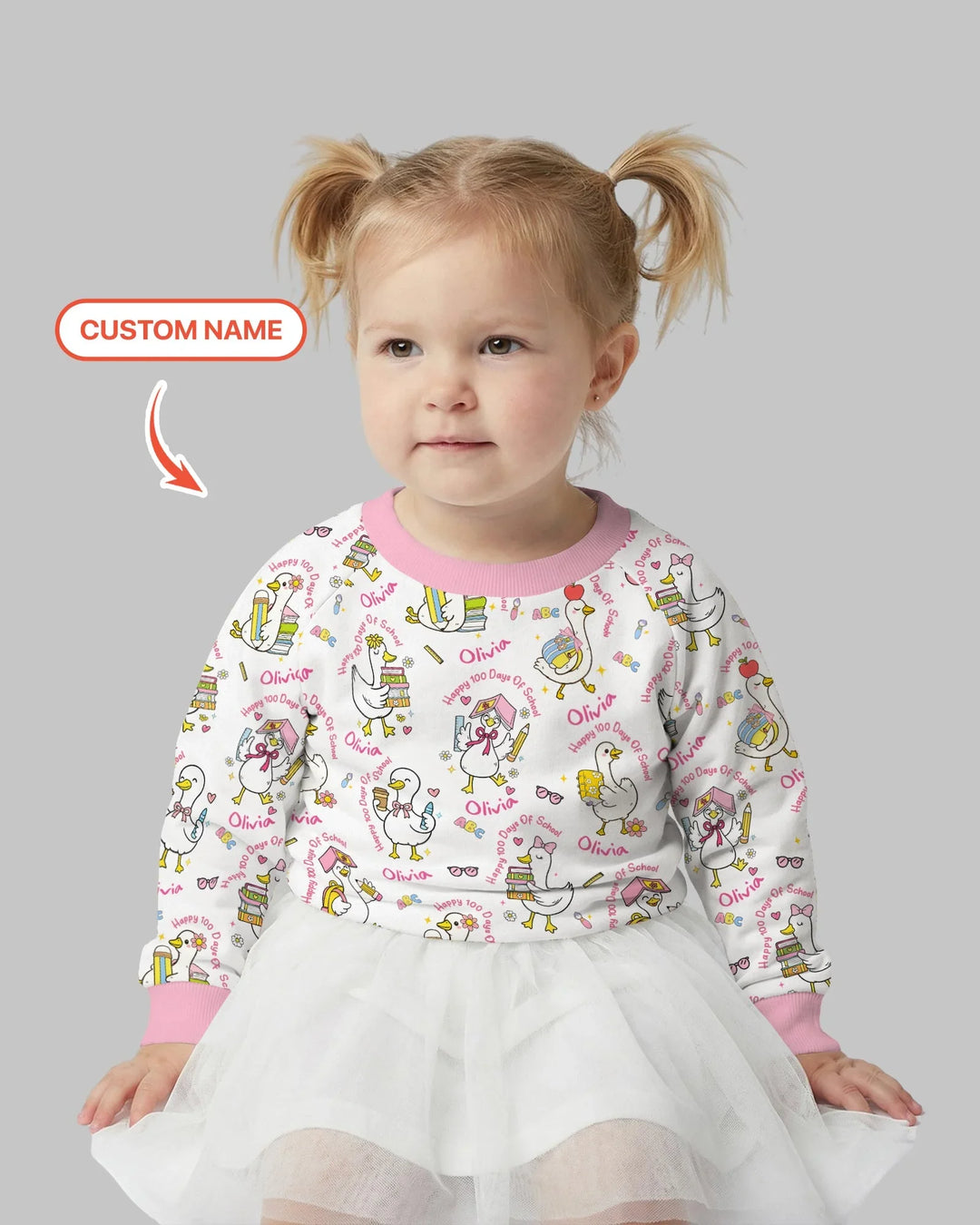 Custom Name Goose Happy 100 Days Of School Crewneck Sweatshirt