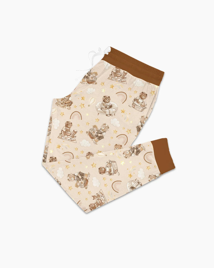 Besticktes Mama Bär und Baby Bär Pyjama-Set aus Bambus für Damen