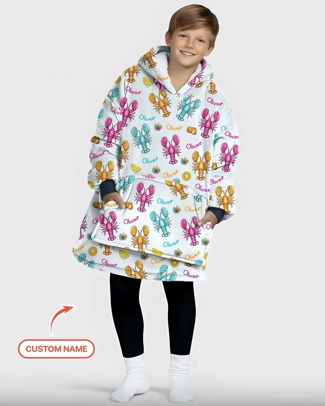 Custom Name Crawfish Crew Bamboo Wearable Hooded Blanket