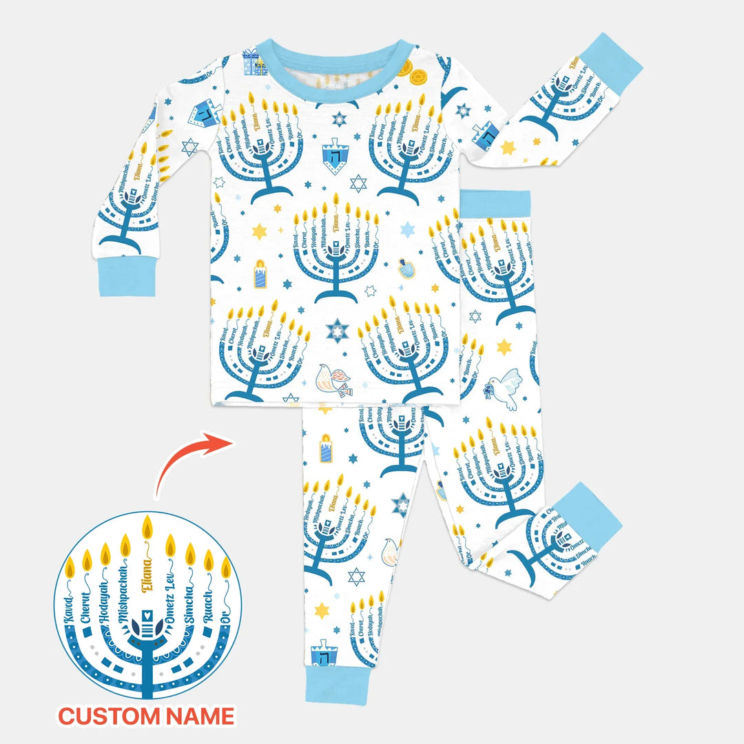 Hanukkah Custom Name Two Piece Long Sleeve Pajama Set