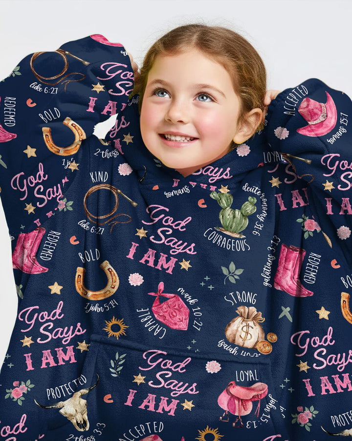 God Says I Am Western Faith Wearable Bamboo Blanket Hoodie