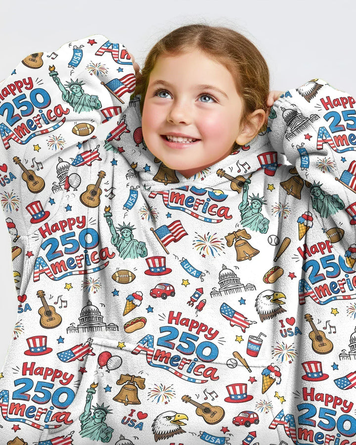 Happy 250 America I love USA Wearable Bamboo Blanket Hoodie