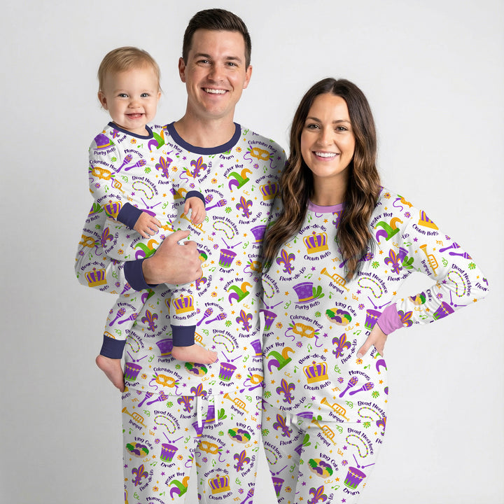 Mardi Gras Family Matching Two Piece Short Sleeve Shorts Pajama Set