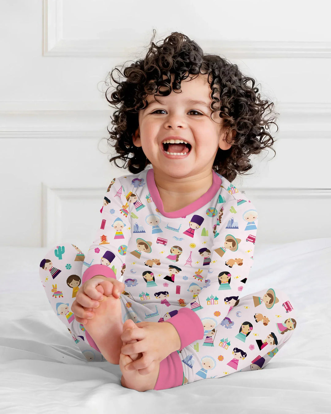 Tiny Friends Around the World Bamboo Two Piece Long Sleeve Pajama Set