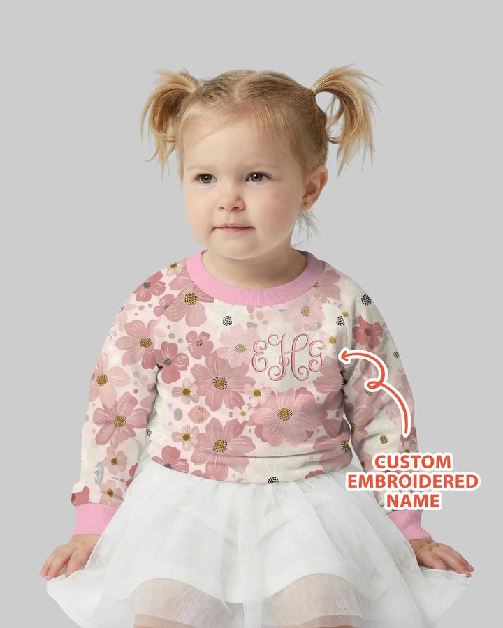 Sudadera de cuello redondo de bambú con nombre bordado personalizado y diseño floral