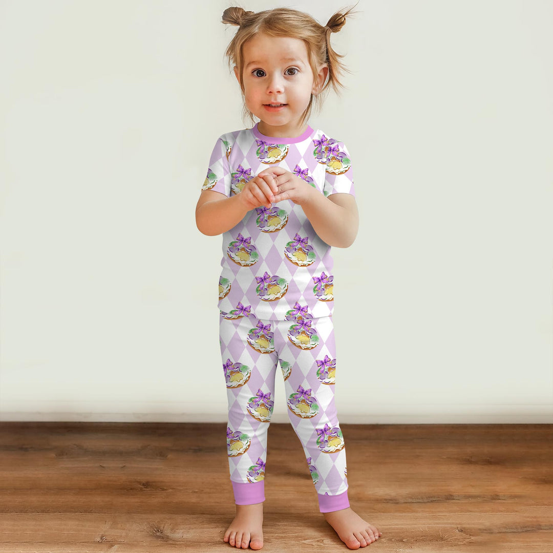 Mardi Gras Donut Two Piece Short Sleeve Pajama Set