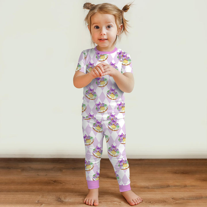 Mardi Gras Donut Two Piece Short Sleeve Pajama Set