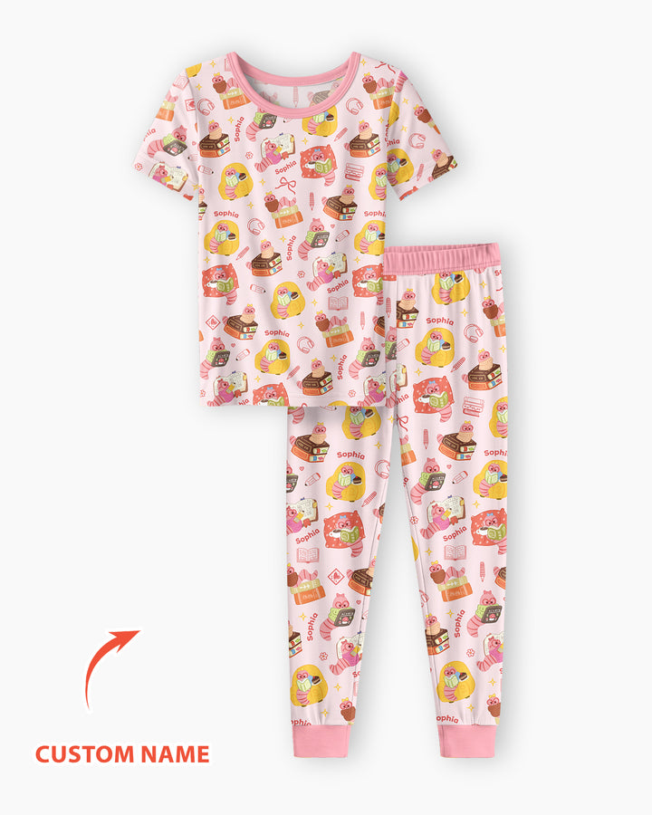 Little Book Worm Family Matching Bamboo Two Piece Short Sleeve Pajama Set